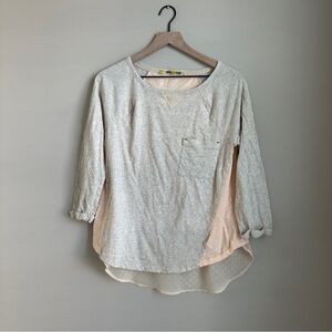 Anthropologie Little Yellow Button Layered Hem Pullover Top Sz Large